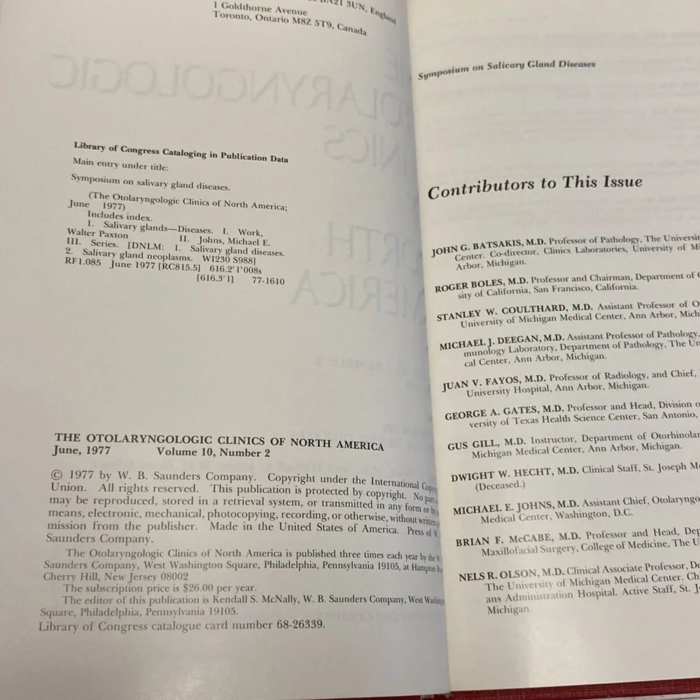 Vintage 1977 Otolaryngologic Clinics North America Salivary Gland Book